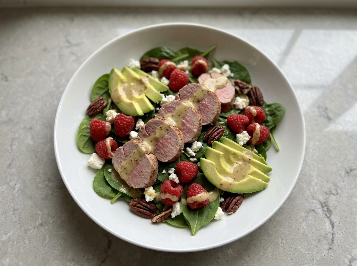 Keto Spinaziesalade met Varkenshaas en Frambozen