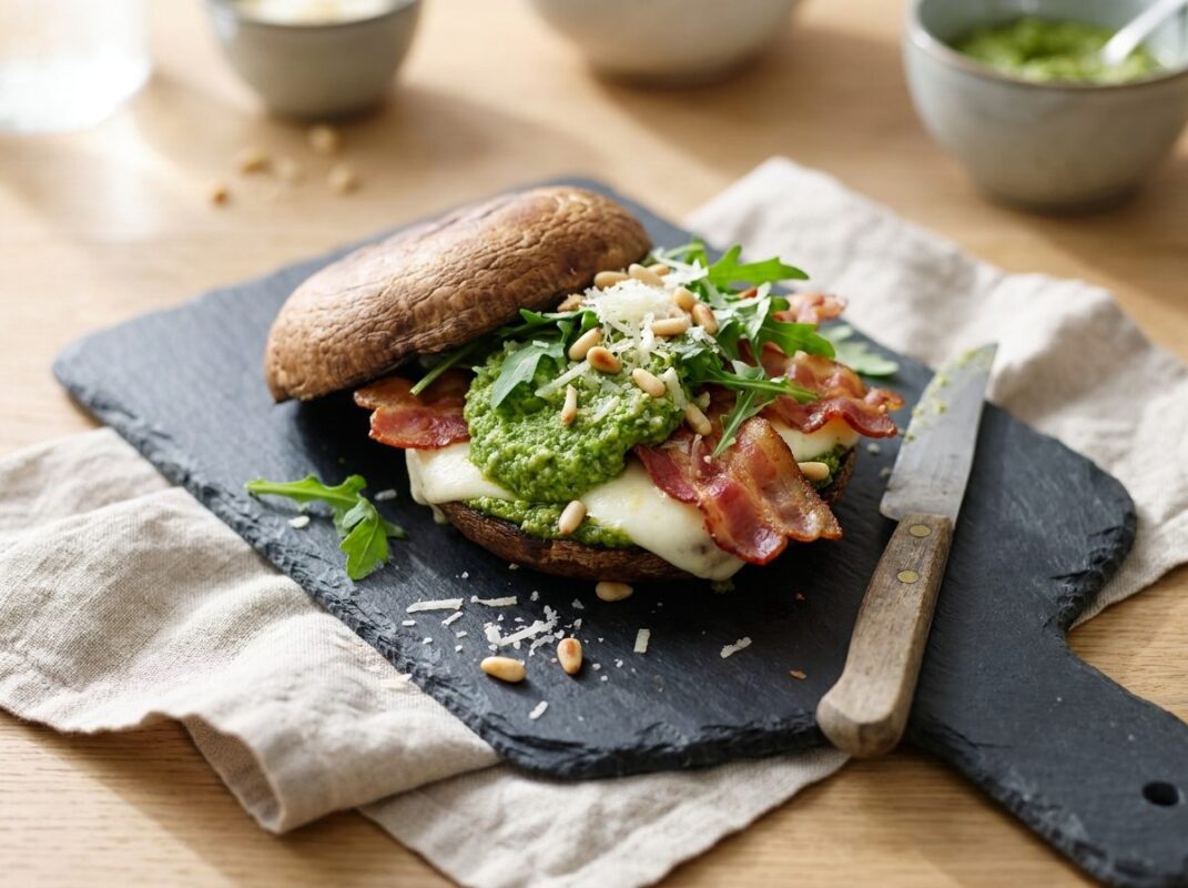 Keto Avocado-Pesto Portobello Broodje