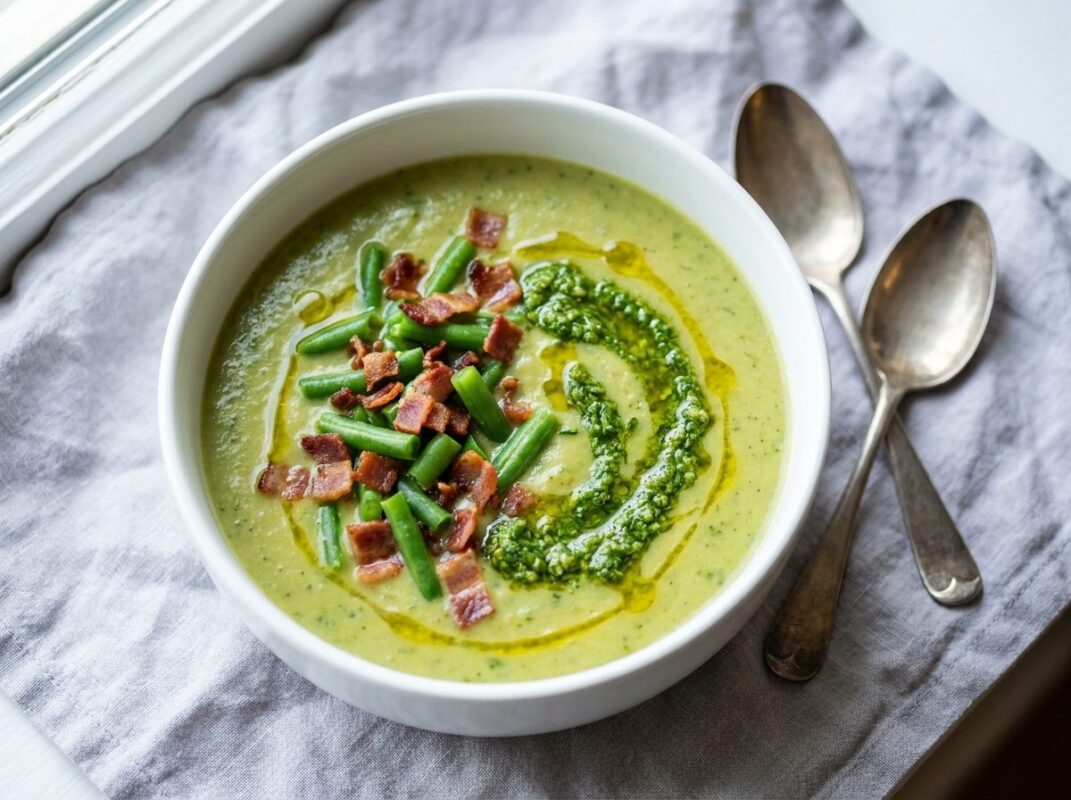 Keto Sperziebonensoep met Pesto en Bloemkool