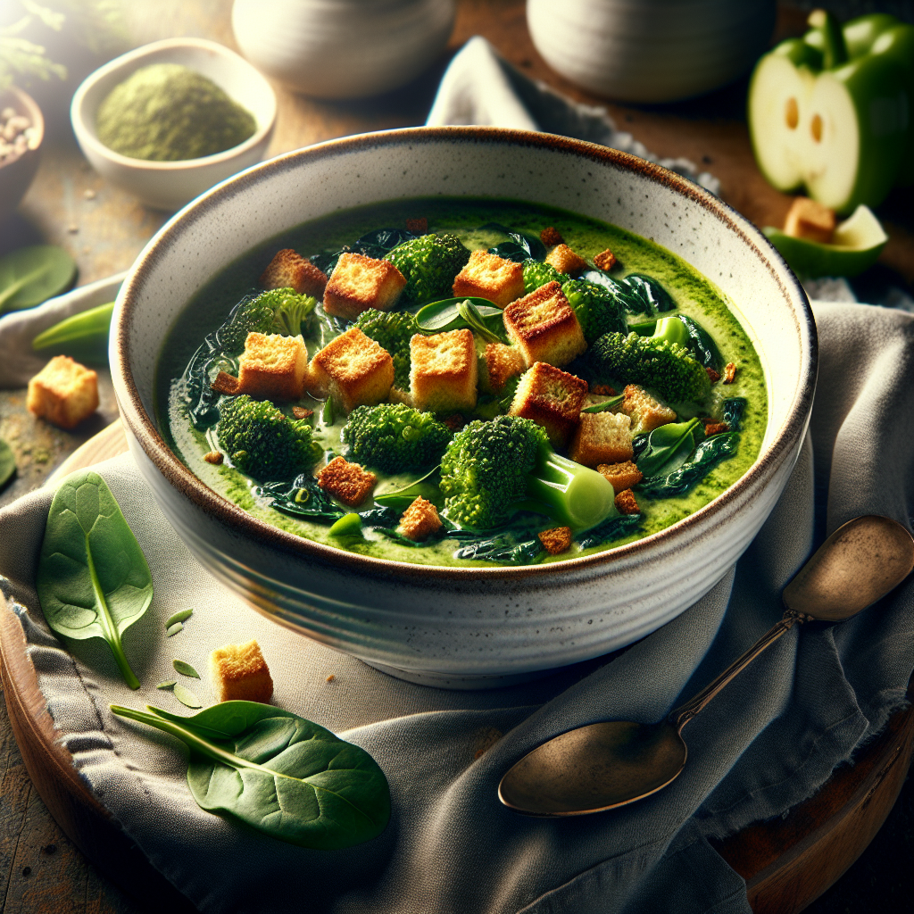 Keto Broccoli Spinaziesoep met Croutons