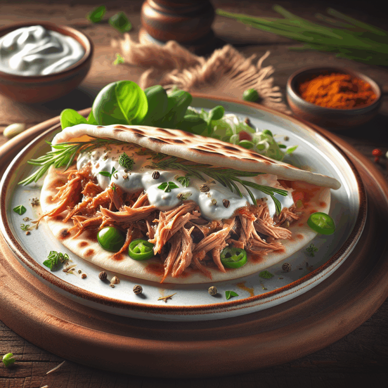 Keto Pita met Pulled Pork en Yoghurtsaus