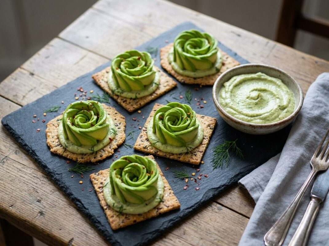 Keto Amandelcrackers met Courgettedip en Avocadoroos