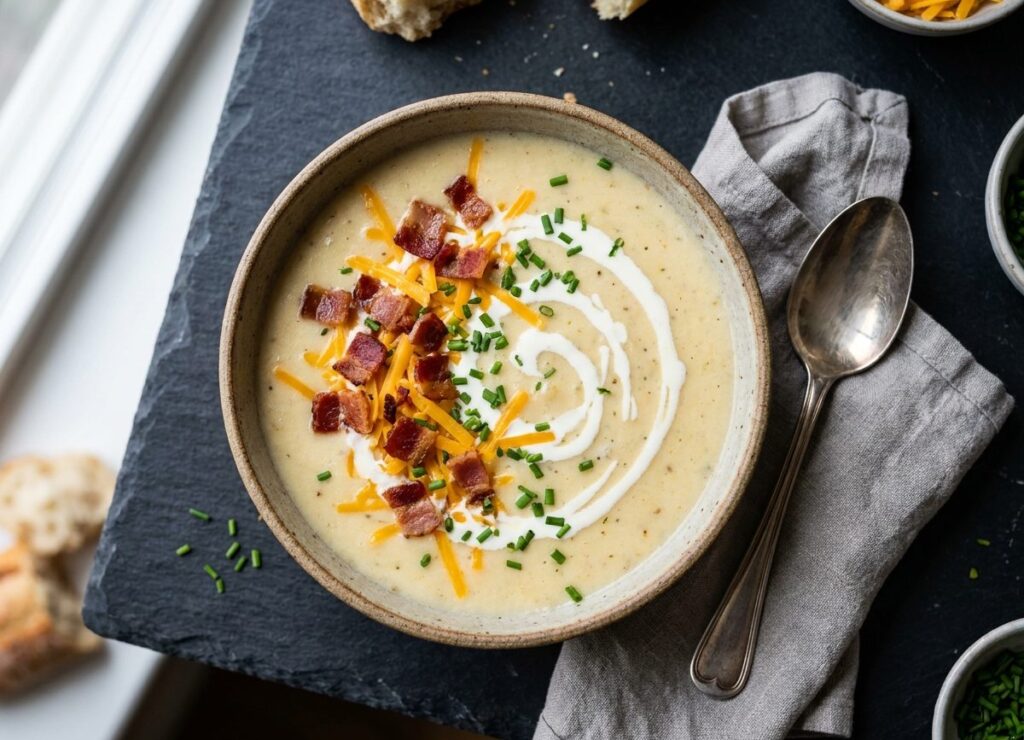 Keto bloemkoolsoep met kaas en spekreepjes