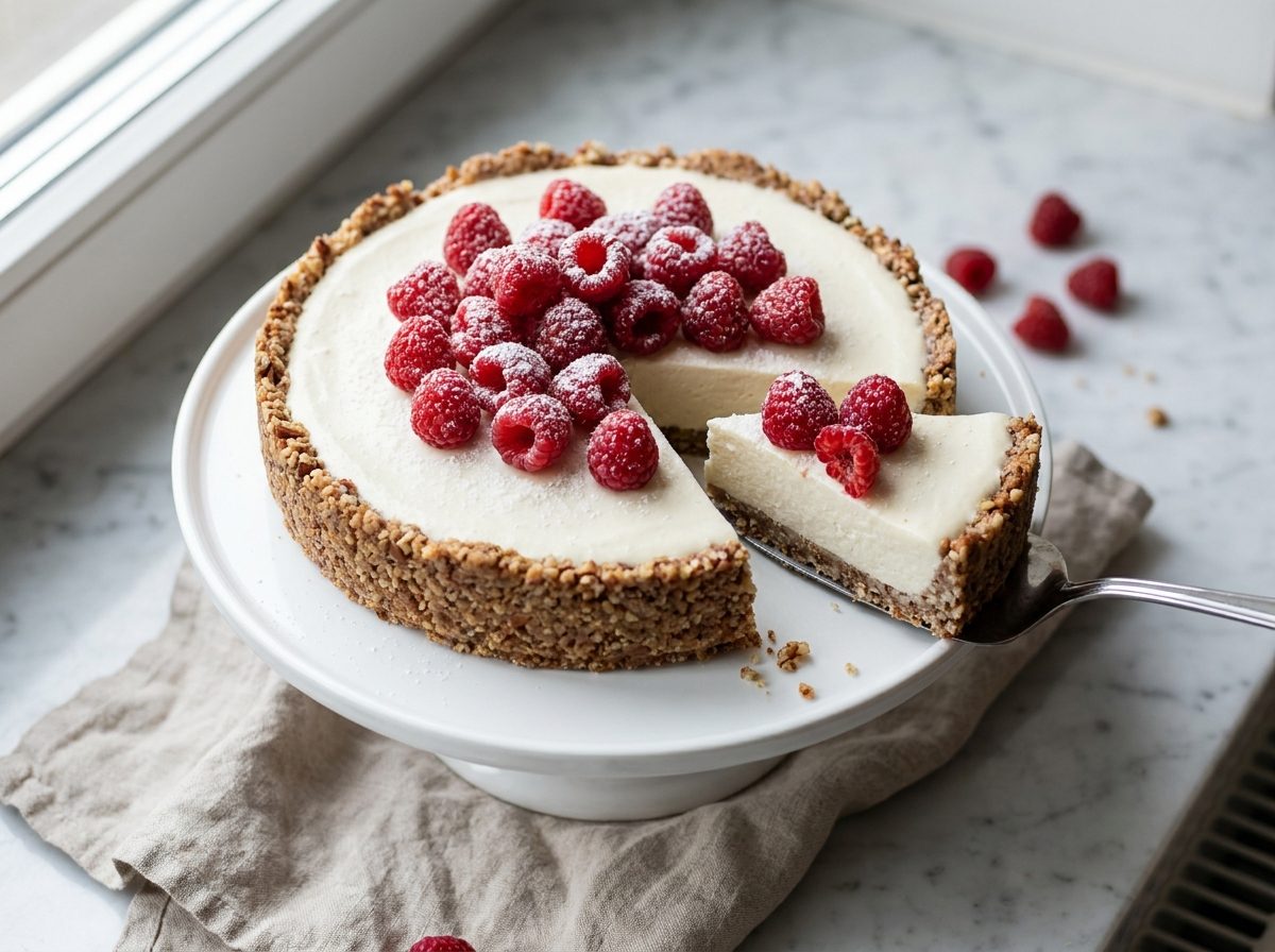 Keto Cheesecake zonder Bakken met Frambozen
