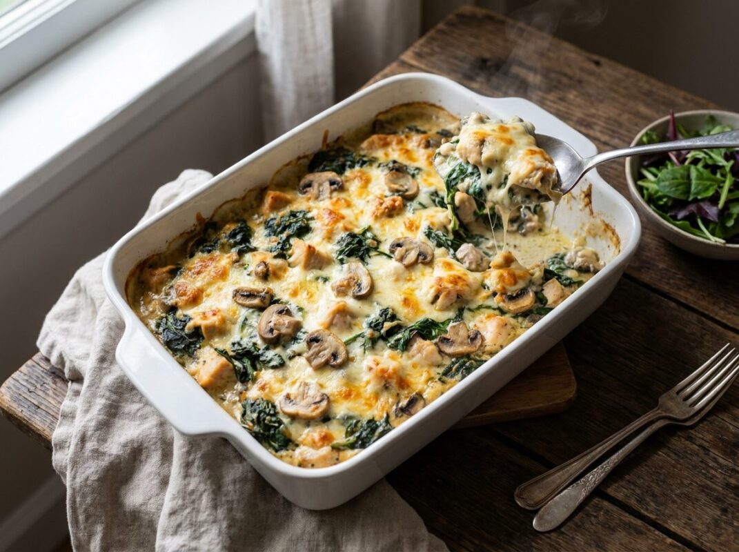 Keto ovenschotel met kip en spinazie